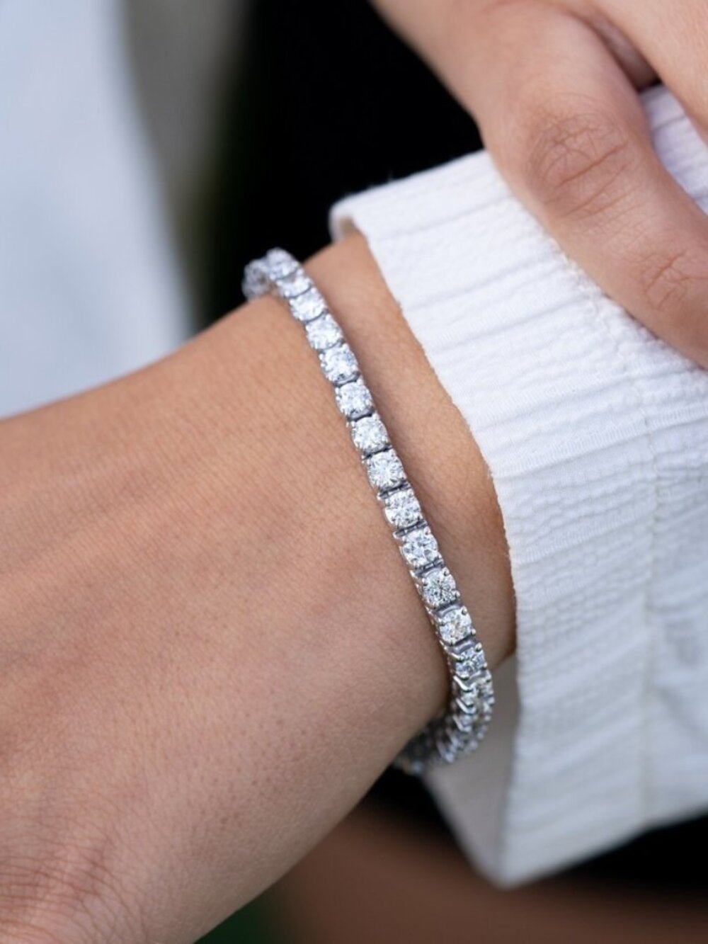 Silver Lab-Created Round Diamond Tennis Bracelet (10 CTW F-G VS)